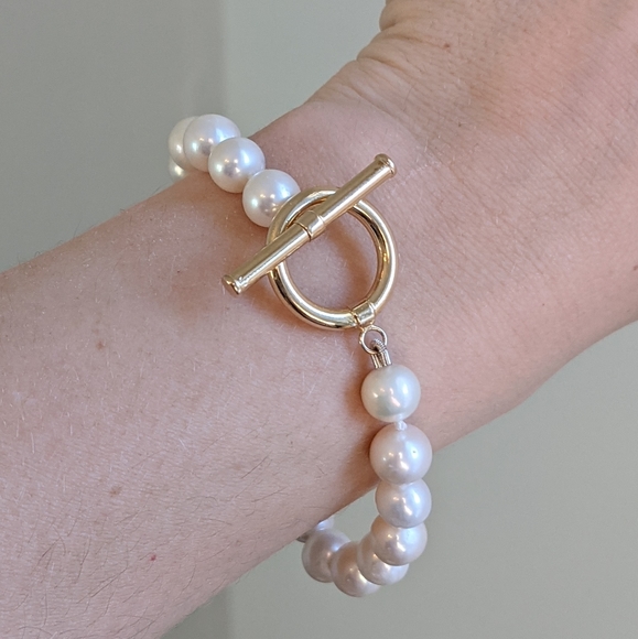 Freshwater Pearls Bracelet Gold Plated Toggle - Picture 3 of 5
